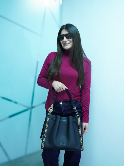Bolso de hombro con cadena Michael Kors negro