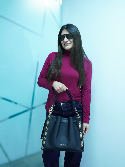 Bolso de hombro con cadena Michael Kors negro
