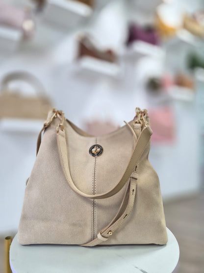 Tote bag Marc Jacobs tipo hobo en gamuza beige
